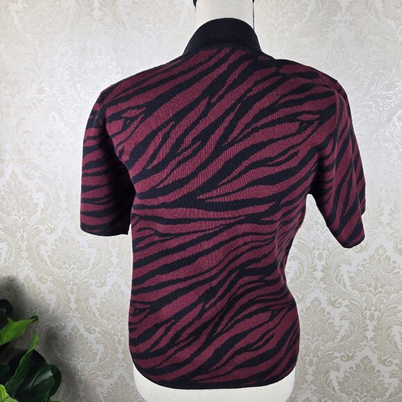 MICHAEL Michael Kors Size Large Maroon Black Zebra Stripe Mockneck Sweater - Picture 7 of 12